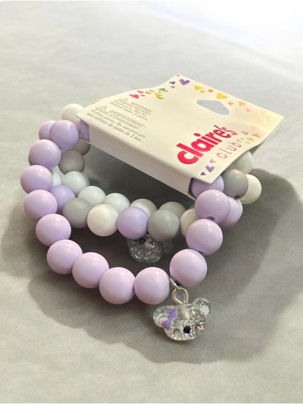 Claire's Lilac & Gray Kids Beaded Bracelet Set with Sparkle Bear Charm
1040